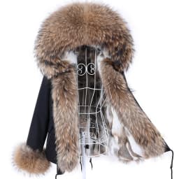 Maomaokong Winter Women Parka Cotton Jacket Real Fur Coat Natural Fox Fur Hooded Rabbit Fur Liner Thick Warm Outerwear Female