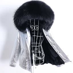 Maomaokong Winter Women Parka Cotton Jacket Real Fur Coat Natural Fox Fur Hooded Rabbit Fur Liner Thick Warm Outerwear Female
