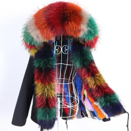 Maomaokong Winter Women Parka Cotton Jacket Real Fur Coat Natural Fox Fur Hooded Rabbit Fur Liner Thick Warm Outerwear Female