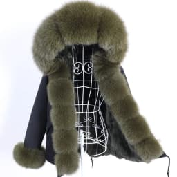 Maomaokong Winter Women Parka Cotton Jacket Real Fur Coat Natural Fox Fur Hooded Rabbit Fur Liner Thick Warm Outerwear Female
