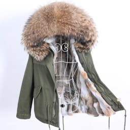 Maomaokong Winter Women Parka Cotton Jacket Real Fur Coat Natural Fox Fur Hooded Rabbit Fur Liner Thick Warm Outerwear Female