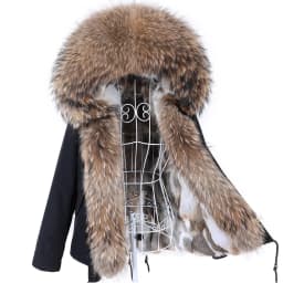 Maomaokong Winter Women Parka Cotton Jacket Real Fur Coat Natural Fox Fur Hooded Rabbit Fur Liner Thick Warm Outerwear Female