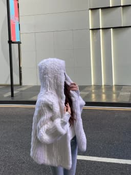 OFTBUY New Winter Women Natural Fur Jacket Women Loose Weave Quality Streetwear Hooded Long Sleeves Real Rabbit Fur Coat Female