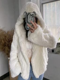 OFTBUY New Winter Women Natural Fur Jacket Women Loose Weave Quality Streetwear Hooded Long Sleeves Real Rabbit Fur Coat Female