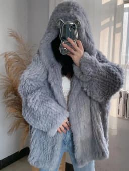 OFTBUY New Winter Women Natural Fur Jacket Women Loose Weave Quality Streetwear Hooded Long Sleeves Real Rabbit Fur Coat Female