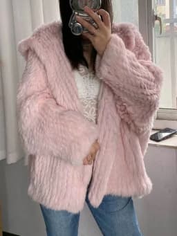 OFTBUY New Winter Women Natural Fur Jacket Women Loose Weave Quality Streetwear Hooded Long Sleeves Real Rabbit Fur Coat Female