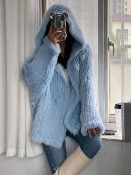 OFTBUY New Winter Women Natural Fur Jacket Women Loose Weave Quality Streetwear Hooded Long Sleeves Real Rabbit Fur Coat Female