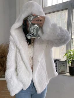 OFTBUY New Winter Women Natural Fur Jacket Women Loose Weave Quality Streetwear Hooded Long Sleeves Real Rabbit Fur Coat Female