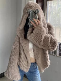 OFTBUY New Winter Women Natural Fur Jacket Women Loose Weave Quality Streetwear Hooded Long Sleeves Real Rabbit Fur Coat Female
