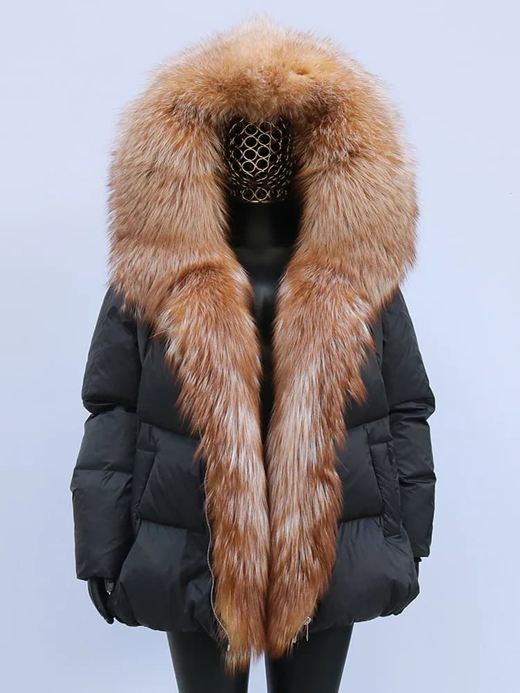 Fashion Outerwear Luxury 20234Winter Women Coat White Duck Down Jacket Super Large Real Silver Fox Fur Hooded Collar with Knit S