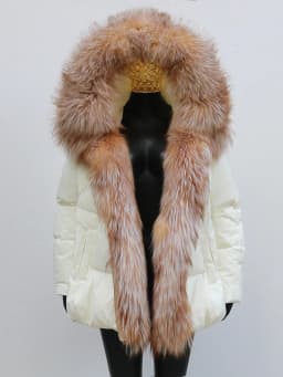 Fashion Outerwear Luxury 20234Winter Women Coat White Duck Down Jacket Super Large Real Silver Fox Fur Hooded Collar with Knit S