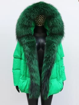 Fashion Outerwear Luxury 20234Winter Women Coat White Duck Down Jacket Super Large Real Silver Fox Fur Hooded Collar with Knit S