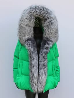 Fashion Outerwear Luxury 20234Winter Women Coat White Duck Down Jacket Super Large Real Silver Fox Fur Hooded Collar with Knit S