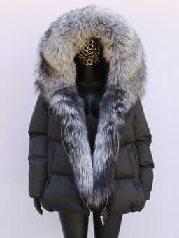 Fashion Outerwear Luxury 20234Winter Women Coat White Duck Down Jacket Super Large Real Silver Fox Fur Hooded Collar with Knit S
