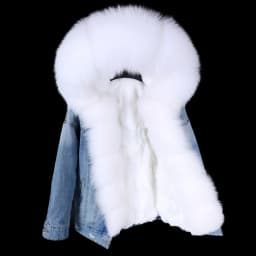 2025Maomaokong Denim Jacket Parka Winter Women Parkas Real Fur Collar Coat Natural Raccoon Fur Hood Real Rabbit Fur Liner Luxury