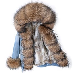 2025Maomaokong Denim Jacket Parka Winter Women Parkas Real Fur Collar Coat Natural Raccoon Fur Hood Real Rabbit Fur Liner Luxury