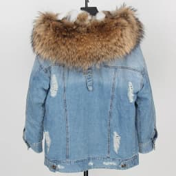 2025Maomaokong Denim Jacket Parka Winter Women Parkas Real Fur Collar Coat Natural Raccoon Fur Hood Real Rabbit Fur Liner Luxury
