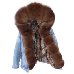 2025Maomaokong Denim Jacket Parka Winter Women Parkas Real Fur Collar Coat Natural Raccoon Fur Hood Real Rabbit Fur Liner Luxury