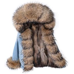 2025Maomaokong Denim Jacket Parka Winter Women Parkas Real Fur Collar Coat Natural Raccoon Fur Hood Real Rabbit Fur Liner Luxury
