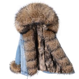 2025Maomaokong Denim Jacket Parka Winter Women Parkas Real Fur Collar Coat Natural Raccoon Fur Hood Real Rabbit Fur Liner Luxury