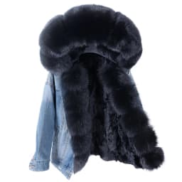2025Maomaokong Denim Jacket Parka Winter Women Parkas Real Fur Collar Coat Natural Raccoon Fur Hood Real Rabbit Fur Liner Luxury