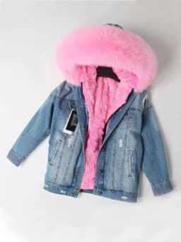 2025Maomaokong Denim Jacket Parka Winter Women Parkas Real Fur Collar Coat Natural Raccoon Fur Hood Real Rabbit Fur Liner Luxury
