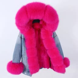 2025Maomaokong Denim Jacket Parka Winter Women Parkas Real Fur Collar Coat Natural Raccoon Fur Hood Real Rabbit Fur Liner Luxury