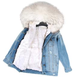 2025Maomaokong Denim Jacket Parka Winter Women Parkas Real Fur Collar Coat Natural Raccoon Fur Hood Real Rabbit Fur Liner Luxury