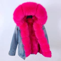 2025Maomaokong Denim Jacket Parka Winter Women Parkas Real Fur Collar Coat Natural Raccoon Fur Hood Real Rabbit Fur Liner Luxury