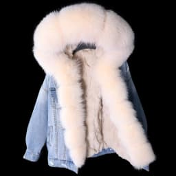 2025Maomaokong Denim Jacket Parka Winter Women Parkas Real Fur Collar Coat Natural Raccoon Fur Hood Real Rabbit Fur Liner Luxury