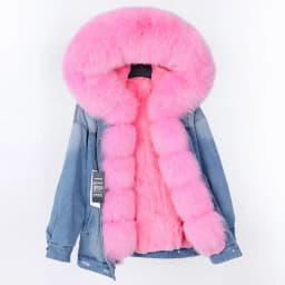 2025Maomaokong Denim Jacket Parka Winter Women Parkas Real Fur Collar Coat Natural Raccoon Fur Hood Real Rabbit Fur Liner Luxury