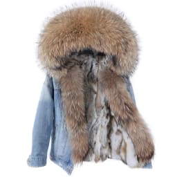 2025Maomaokong Denim Jacket Parka Winter Women Parkas Real Fur Collar Coat Natural Raccoon Fur Hood Real Rabbit Fur Liner Luxury