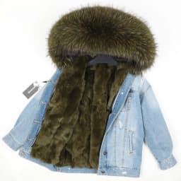 2025Maomaokong Denim Jacket Parka Winter Women Parkas Real Fur Collar Coat Natural Raccoon Fur Hood Real Rabbit Fur Liner Luxury
