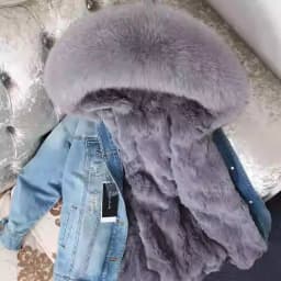 2025Maomaokong Denim Jacket Parka Winter Women Parkas Real Fur Collar Coat Natural Raccoon Fur Hood Real Rabbit Fur Liner Luxury