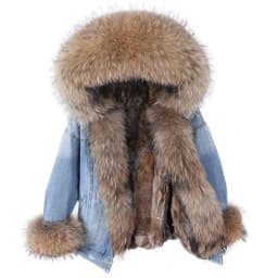 2025Maomaokong Denim Jacket Parka Winter Women Parkas Real Fur Collar Coat Natural Raccoon Fur Hood Real Rabbit Fur Liner Luxury
