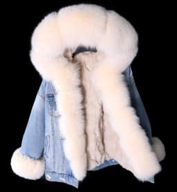 2025Maomaokong Denim Jacket Parka Winter Women Parkas Real Fur Collar Coat Natural Raccoon Fur Hood Real Rabbit Fur Liner Luxury