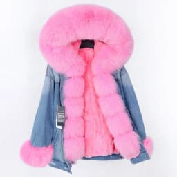 2025Maomaokong Denim Jacket Parka Winter Women Parkas Real Fur Collar Coat Natural Raccoon Fur Hood Real Rabbit Fur Liner Luxury
