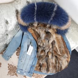 2025Maomaokong Denim Jacket Parka Winter Women Parkas Real Fur Collar Coat Natural Raccoon Fur Hood Real Rabbit Fur Liner Luxury