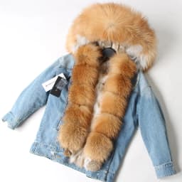 2025Maomaokong Denim Jacket Parka Winter Women Parkas Real Fur Collar Coat Natural Raccoon Fur Hood Real Rabbit Fur Liner Luxury
