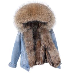 2025Maomaokong Denim Jacket Parka Winter Women Parkas Real Fur Collar Coat Natural Raccoon Fur Hood Real Rabbit Fur Liner Luxury