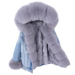 2025Maomaokong Denim Jacket Parka Winter Women Parkas Real Fur Collar Coat Natural Raccoon Fur Hood Real Rabbit Fur Liner Luxury