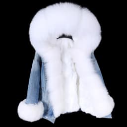 2025Maomaokong Denim Jacket Parka Winter Women Parkas Real Fur Collar Coat Natural Raccoon Fur Hood Real Rabbit Fur Liner Luxury