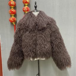 Sai Deng Qiu Li Winter Polychrome Warm Stand Collar Real Mongolia Sheep Fur Jacket Coat Women