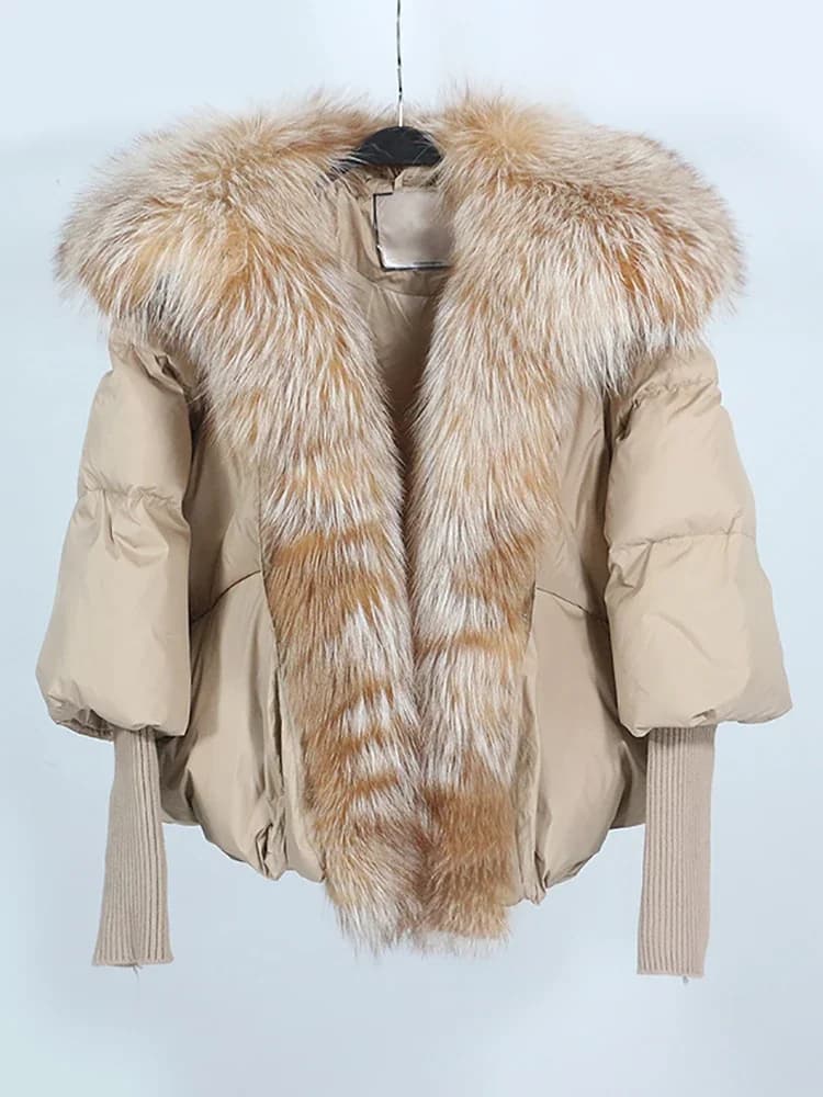 OFTBUY New White Duck Down Jacket Winter Women Warm Loose Coat Natural Real Fox Fur Collar Thick Luxury Outerwear New Fashion