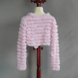 2023 Autumn Real Rabbit Fur Knitted Coat Long Sleeve V-neck Casuall Genuine Fur Outwear Open Stitch Matching Dresses Fall Coat
