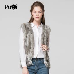 PUDI Women Knitted Handmade Real Rabbit Fur Vest Gilet Sleeveless Garment Waistcoat Female Natural Fur Coat Jacket VR031