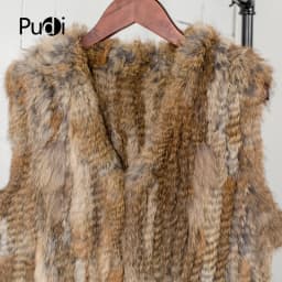 PUDI Women Knitted Handmade Real Rabbit Fur Vest Gilet Sleeveless Garment Waistcoat Female Natural Fur Coat Jacket VR031