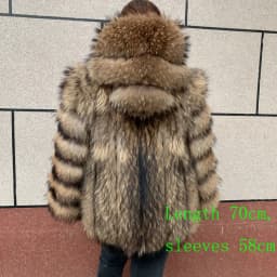 New Women's Raccoon Fur Coat Luxury Multiple Short and Hooded Natural Raccoon Fur Women's Jacket Winter