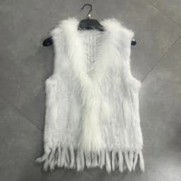 VR001 Womens Natural Real Rabbit Fur Vest With Raccoon Fur Collar Waistcoat/jackets Rex Rabbit Knitted Winter