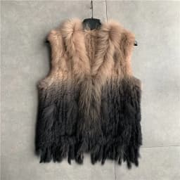 VR001 Womens Natural Real Rabbit Fur Vest With Raccoon Fur Collar Waistcoat/jackets Rex Rabbit Knitted Winter